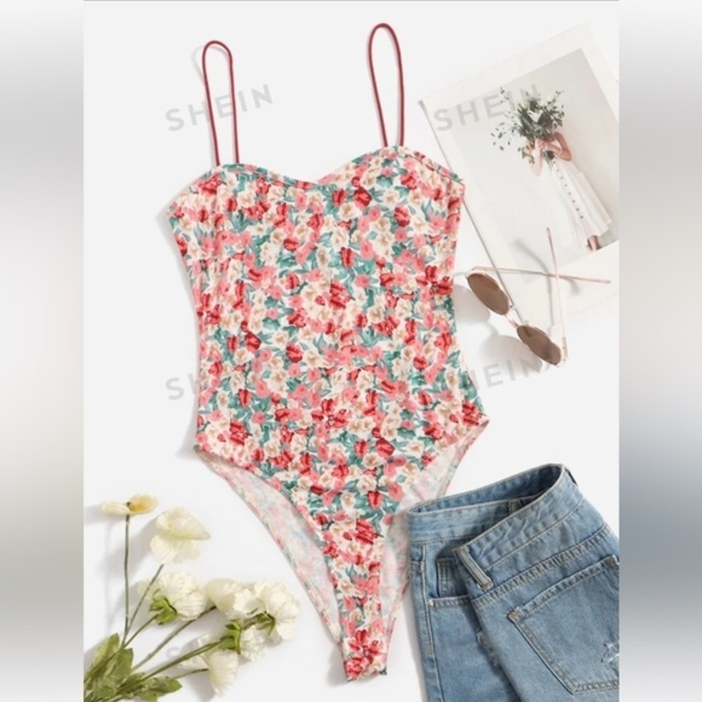 Pink Floral Cami Bodysuit- New without tags